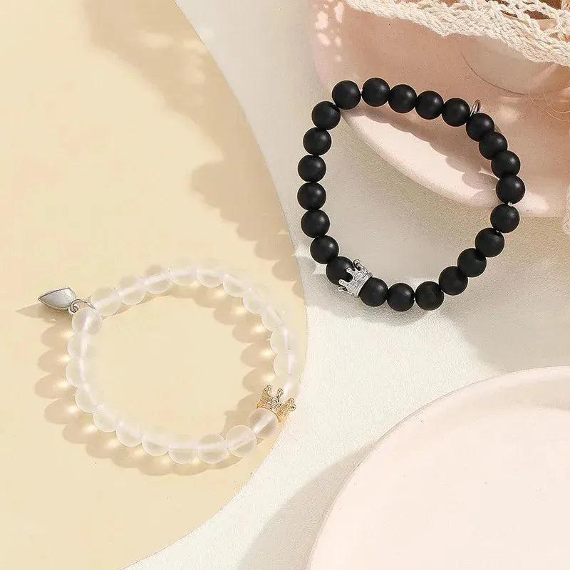 Fashion Jewelry 2pcs Handmade Crown Beaded Charms Bracelet Luminou Heart Glow In The Dark Couple Bracelet For Lover Men Women Fluorescent Gift - Bellarte Enchanté Fashion Jewelry 2pcs Handmade Crown Beaded Charms Bracelet Luminou Heart Glow In The Dark Couple Bracelet For Lover Men Women Fluorescent Gift